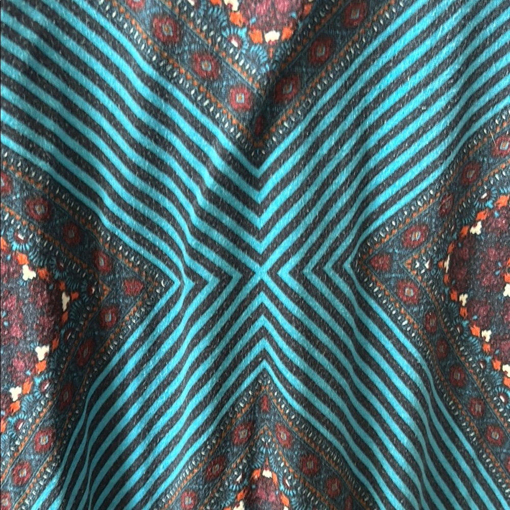 Teal and Navy Maxi Skirt with Striped X and Mini Floral Pattern